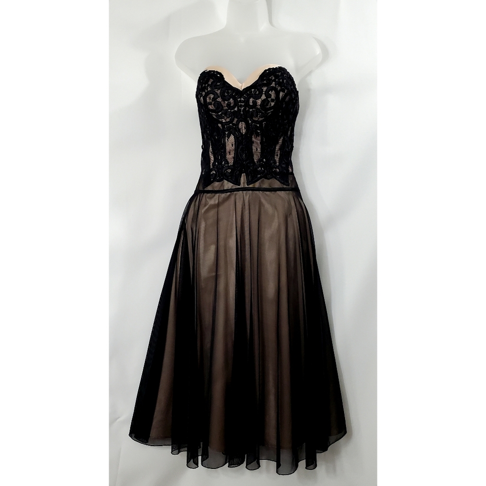 JS Collection Black Tea Length Strapless Dress